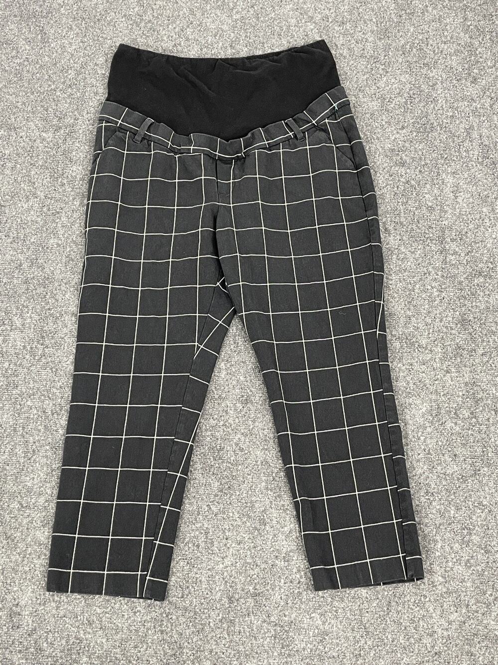 Gap Pants Maternity 14 Women Khakis Plaid Slim Ankle Career Business Black N17